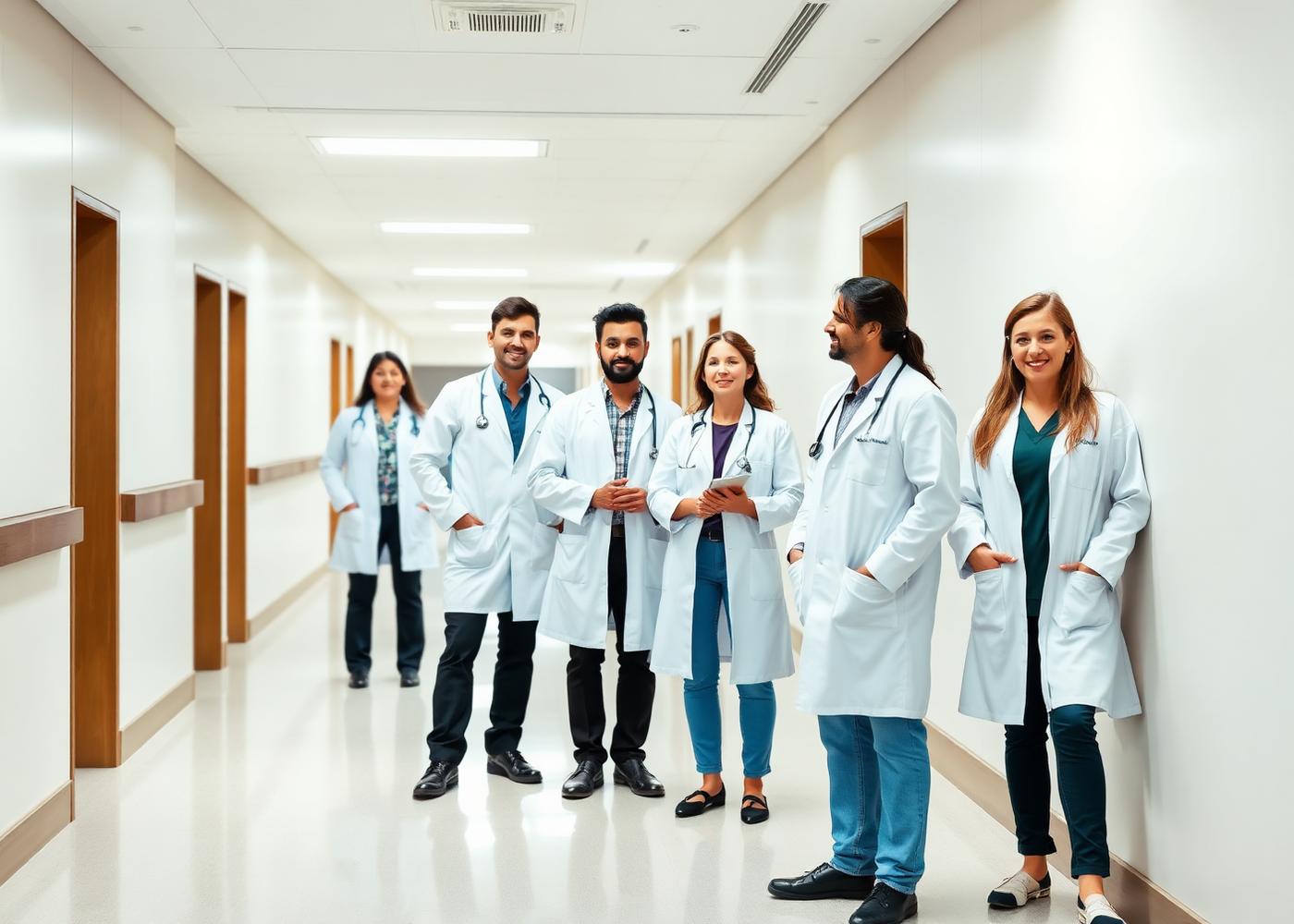 Equipe da Atual Medicina no corredor da clínica